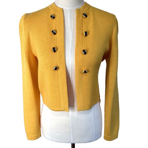 VTG St John By Marie Gray Knit Cardigan Open XS Knit Short Gold Buttons - Picture 2 of 11